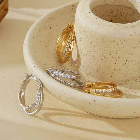 925 Sterling Zilveren Dubbellaagse Creolen Micro Ingelegd Strass Minimalistische Oorkappen Voor Vrouwen Mode Sieraden Cadeau