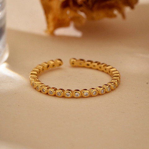 S925 Sterling Silver Eternity Ring For Women 18K Gold Plated Micro Pave Rhinestone Adjustable Opening Finger Ring