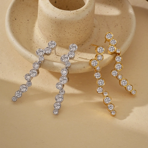 925 Sterling Silver Irregular Wave Earrings For Women With Rhinestone Elegant Gold Silver Minimalist Fashion Jewelry