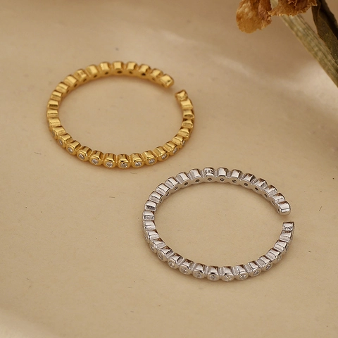 S925 Sterling Silver Eternity Ring For Women 18K Gold Plated Micro Pave Rhinestone Adjustable Opening Finger Ring