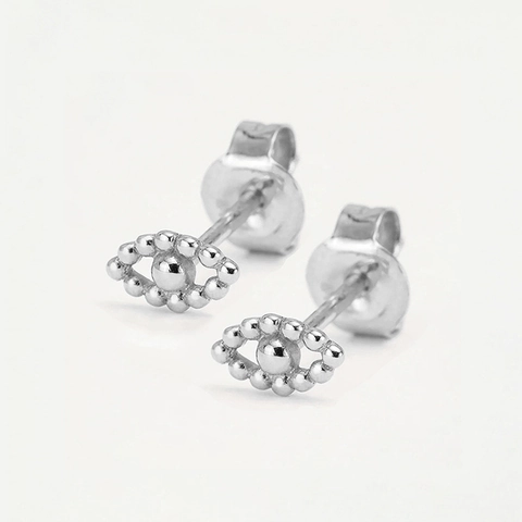 S925 Sterling Silver Evil Eye Stud Earrings For Women Tiny Minimalist Bohemian Bead Edge Small Earrings Fashion Piercing Jewelry Gift