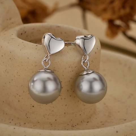 Orecchini Pendenti con Perle Artificiali a Cuore in Argento Sterling 925 Eleganti Orecchini Geometrici Placcati in Platino