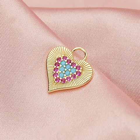 Orecchini a Goccia Cuore in Argento Sterling 925 Zirconia Colorata Intarsiato Placcato Oro 18K Gioielli di Moda Regalo Donna