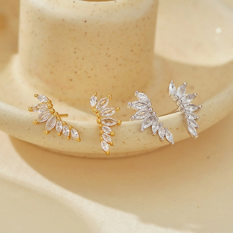 S925 Argento Sterling Orecchini a Bottone a Forma di Ala per Donna Moda Micro Intarsiato Strass Ali Design Accessori