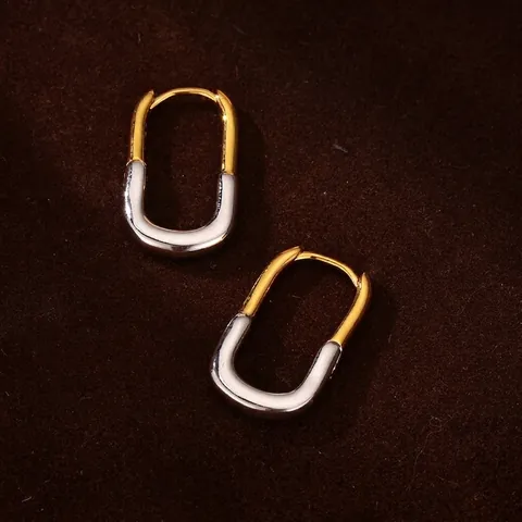 925 Sterling Silver Minimalist Geometric U Shaped Earrings Fashion Two Tone Gold Silver Plated Link Stud Earrings For Women Jewelry
