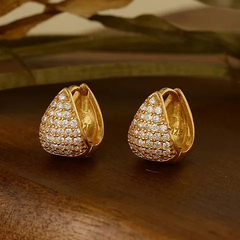 Orecchini a Cerchio in Argento Sterling 925 a Triangolo Geometrico per Donna Placcati in Oro 18K con Zirconia Intarsiata