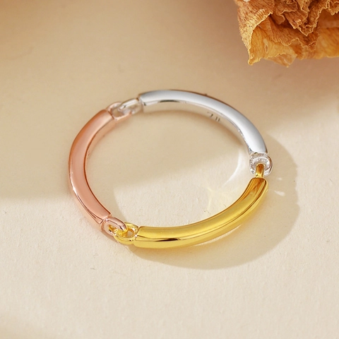 Tricolor Patchwork 925 Sterling Silver Ring Minimalist 18K Gold Rhodium Rose Gold Plated Band Ring For Women Men Daily Jewelry Gift