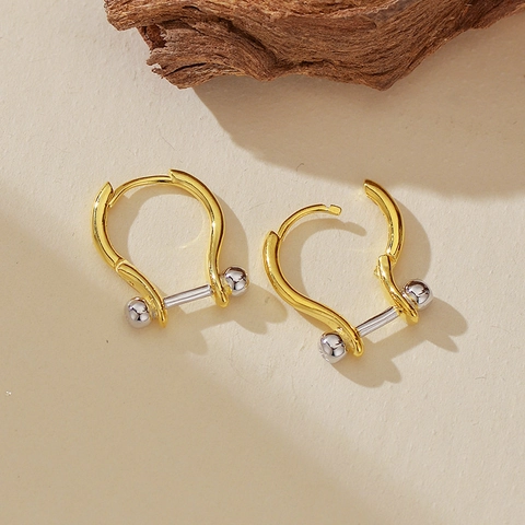 925 Sterling Silver Two-Tone Horseshoe U-Shaped Hoop Earrings Minimalist Gold Rhodium Plated Ear Buckles Fashion Jewelry