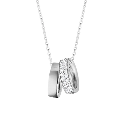 Collana Con Pendente a Doppi Anelli Intrecciati in Argento Sterling 925 per Donna Micro Intarsio Strass Gioielli alla Moda Eleganti