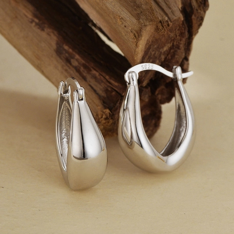 Minimalist 925 Sterling Silver U-Shaped Hoop Earrings For Women Polished High-End Fashion 18K Gold Plated Ear Buckle Jewelry
