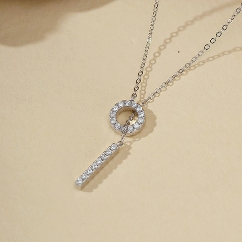 925 Sterling Silver Geometric Circle Bar Lariat Necklace For Women Adjustable Micro Pave Rhinestone Fashion Jewelry Gift