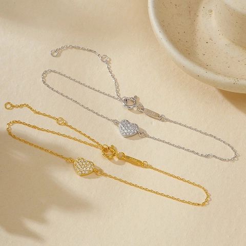 925 Sterlingsilber Herz Armband Für Damen Strass Besetzt Minimalistische Verstellbare Kette Elegante Mode Schmuck Geschenk