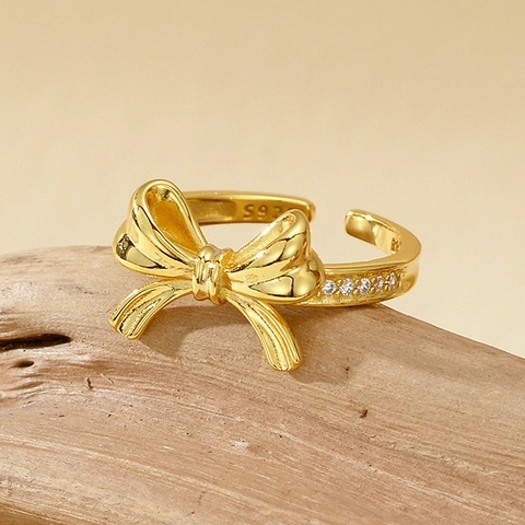 925 Sterling Silver Bowknot Adjustable Open Ring For Women Luxurious Zirconia Inlaid Korean Sweet Fashion Jewelry Elegant Finger Ring