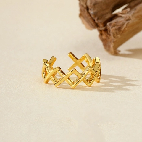 925 Sterling Silver Diamond Lattice Open Ring Minimalist Geometric Adjustable Finger Ring For Women INS Style Jewelry