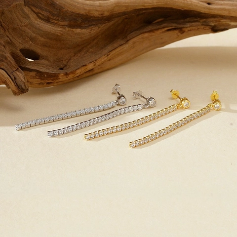 925 Sterlingsilber Lange Quaste Strass Ohrstecker Für Damen Elegante Voll Besetzte Lineare Hängeohrringe Schmuck