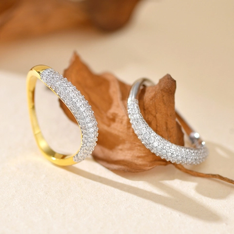 925 Sterlingsilber Minimalistischer Wellenring Für Damen 18K Vergoldet Strass Mikropflaster Geometrischer Schlichter Ring Schmuck