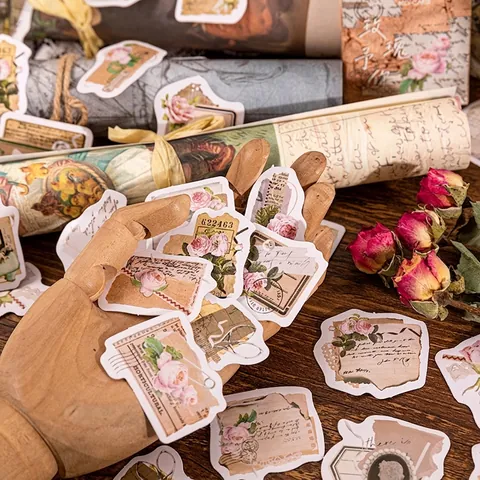 Adesivi Vintage Scrapbooking a Forma di Rosa per Decorazione Fai da Te Agenda Decalcomanie Estetiche di Fiori Retrò per Hobby