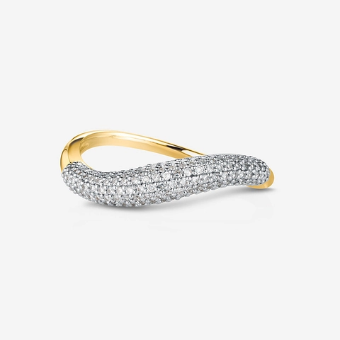 925 Sterlingsilber Minimalistischer Wellenring Für Damen 18K Vergoldet Strass Mikropflaster Geometrischer Schlichter Ring Schmuck