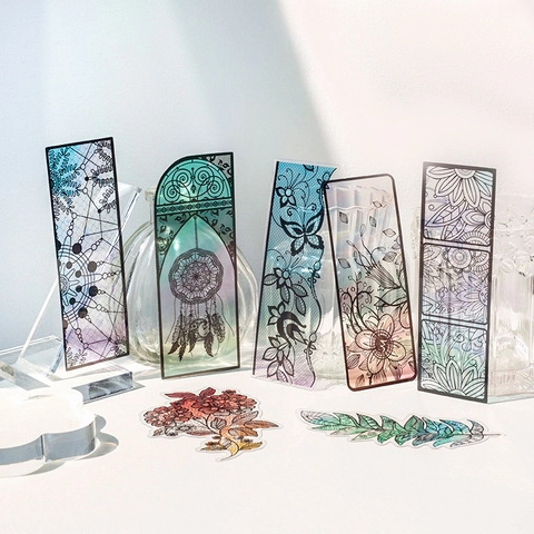 Marcadores de PVC Transparente Serie Vintage Historia Junto a la Ventana Flores Mariposa Atrapasueños Decoración Estética para Diario
