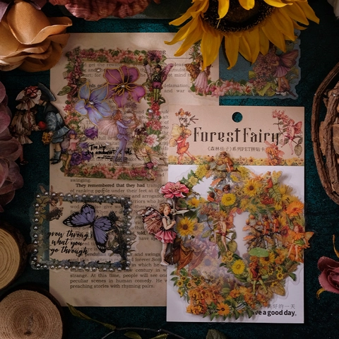 Adesivi in PET Fata della Foresta Vintage Per Diari Fai-da-te Cornice Floreale Retrò Farfalla Adesivi Decorativi
