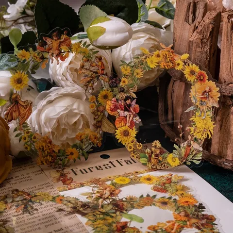 Adesivi in PET Fata della Foresta Vintage Per Diari Fai-da-te Cornice Floreale Retrò Farfalla Adesivi Decorativi
