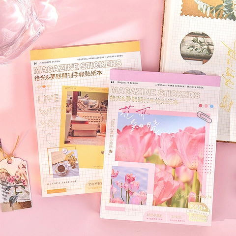 Retro Magazine Style Journaling Sticker Book Flower Butterfly Galaxy Sky DIY Scrapbooking Aesthetic Decorative Art Stickers Diary Journal