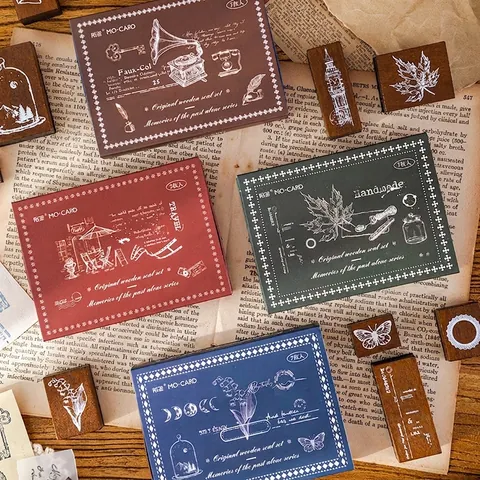 Timbri in Gomma di Legno Vintage Ricordi del Passato Architettura Botanica Farfalla per Diario Scrapbooking Decorazione DIY