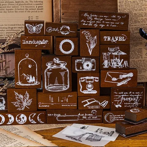 Timbri in Gomma di Legno Vintage Ricordi del Passato Architettura Botanica Farfalla per Diario Scrapbooking Decorazione DIY
