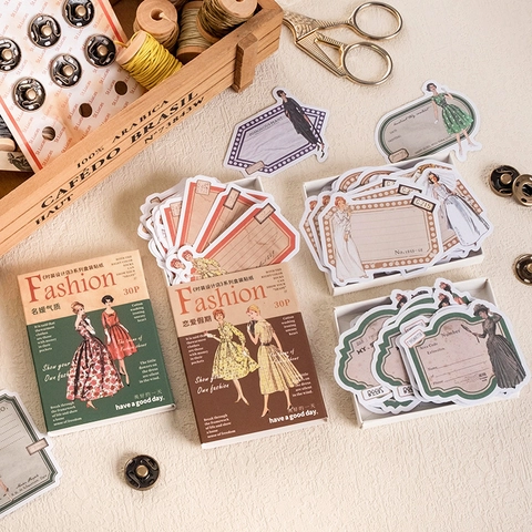Vintage Fashion Lady Planner Stickers Writable Paper Decorative DIY Scrapbooking Materials 1950s Style Illustration Stationery