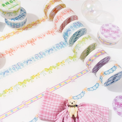 Ruban en Papier Washi Découpé avec Bordure en Dentelle Fleurs Nœud Ruban de Masquage Décoratif pour Journaling Diy Scrapbooking Fournitures