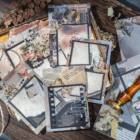 Vintage PET Frame Stickers Time Fragments Series Retro Border Collage For DIY Scrapbooking Journaling Butterfly Portrait Stickers