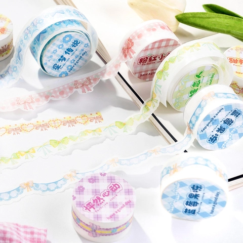 Ruban en Papier Washi Découpé avec Bordure en Dentelle Fleurs Nœud Ruban de Masquage Décoratif pour Journaling Diy Scrapbooking Fournitures