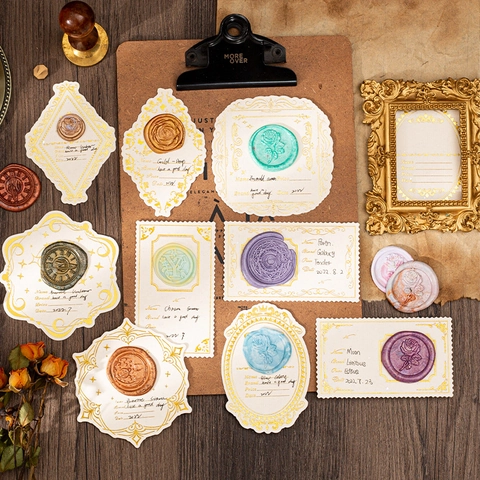 Vintage Bronzen Zegellakstijl Decoratieve Labelkaarten Day Roaming Serie Speciaal Papier Niet-klevend Memo Pads 10 Vellen