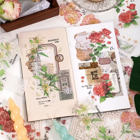 Vintage Botanical Floral PET Stickers Waterproof Decorative Decals For Scrapbooking Journaling Green Garden Series Plants