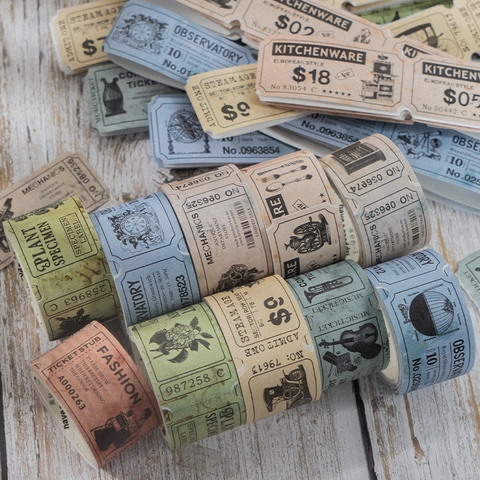 Vintage Washi Tape Ticket Stub Stickers Lucky Coupon Series Retro DIY Journaling Scrapbooking Decorative Alien Shaped Paper Tape