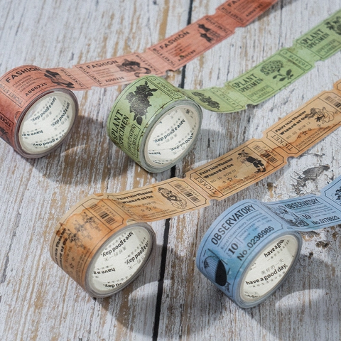Vintage Washi Tape Ticket Stub Stickers Lucky Coupon Series Retro DIY Journaling Scrapbooking Decorative Alien Shaped Paper Tape