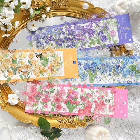 Vintage Floreale PET Adesivi Decorativi Farfalla Fiore Scrapbooking Decalcomanie Per Fai Da Te Arti Mestieri Diario Cancelleria Set