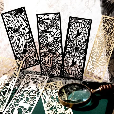 Vintage Hollow Paper Bookmark Laser Cut Twilight Silhouette Series Butterfly Cat Floral Pattern Journaling Stationery Bookmark