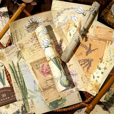 Vintage Retro Scrapbook Material Paper For Journal Junk Journaling Botanical Floral Architecture Background Paper DIY Craft
