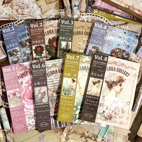 Papel de Material Floral Vintage Scrapbooking Diario DIY Botánico Retro Papel de Fondo Decorativo Para Decoración Artesanal