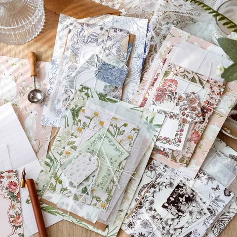 Vintage Botanical Scrapbook Paper Material Forest Letter Series Hand-painted Floral Stickers Envelopes Stationery Ornament