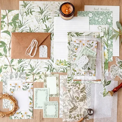 Vintage Botanical Scrapbook Paper Material Forest Letter Series Hand-painted Floral Stickers Envelopes Stationery Ornament
