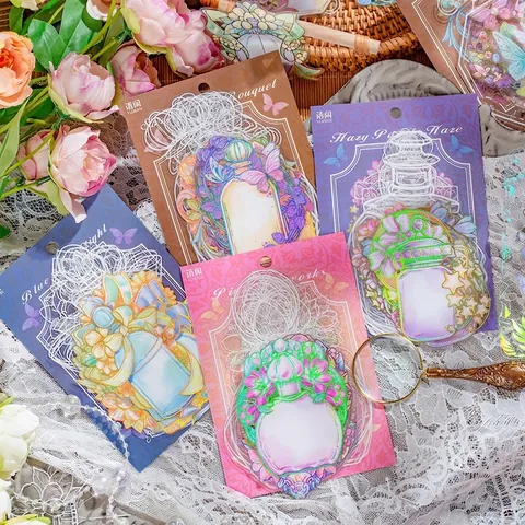 Adesivi Vintage in PET con Flacone di Profumo Floreale Materiale per Scrapbooking Decalcomanie Floreali per Fai da Te