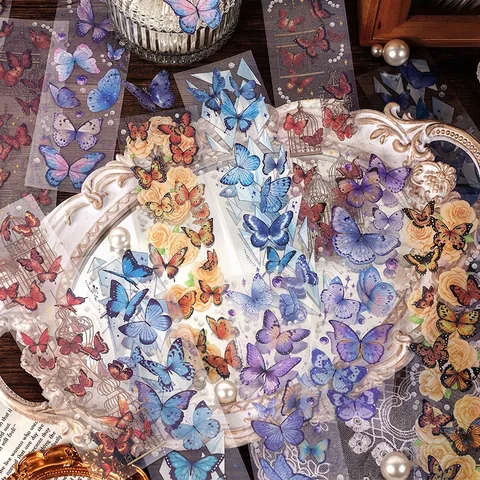 Adesivi Vintage Farfalle in PET Glitter Sottile Impermeabili Adesivi Decorativi per Scrapbooking Journaling Fai da Te