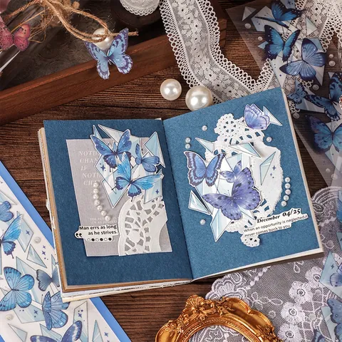 Adesivi Vintage Farfalle in PET Glitter Sottile Impermeabili Adesivi Decorativi per Scrapbooking Journaling Fai da Te