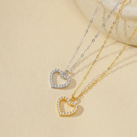 925 Sterlingsilber Hohlherz Anhänger Halskette Zirkonia Elegante Vergoldete Herz Halsketten Für Damen Feiner Schmuck Geschenk
