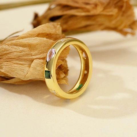 Anello in Argento Sterling 925 Vintage per Donna Geometrico Irregolare Zirconia Multicolore Placcato Oro Argento Gioielli da Dito