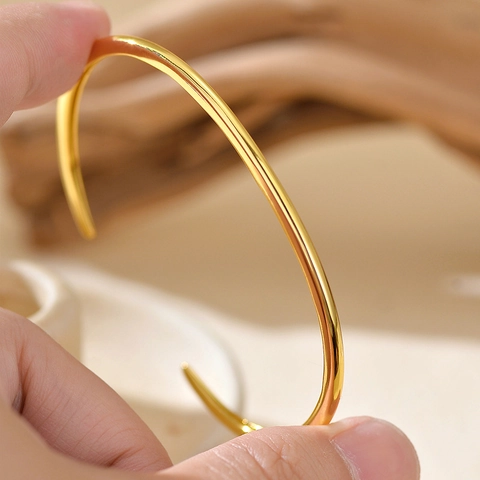 S925 Sterling Silver Open Bangle For Women Minimalist Adjustable High Polish Glossy Plain Hoop Bracelet Jewelry Gift
