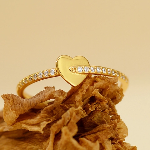 S925 Sterling Silver Heart Open Ring Rhinestone Inlaid Adjustable Finger Ring Fashion Jewelry Gift For Women Girls