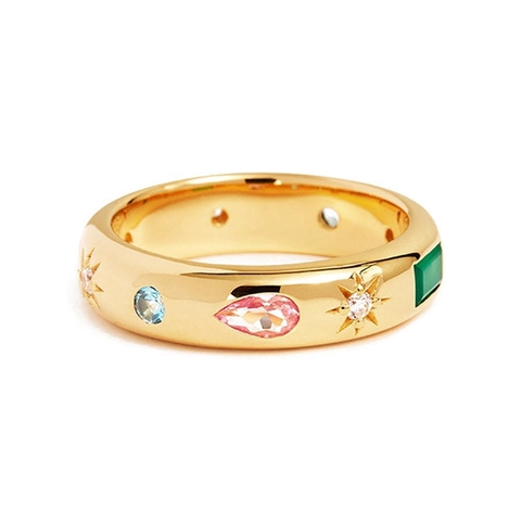 Vintage 925 Sterlingsilber Ring Für Damen Geometrisch Unregelmäßig Bunter Zirkonia Gold Silber Plattiert Mode Fingerschmuck